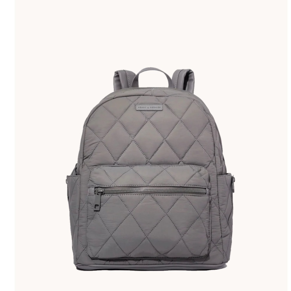 Poppy & Peonies Quilted Gray Backpack